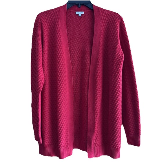 Talbots Womens Small Red Open Cardigan Sweater Herringbone Classic Preppy Fall - Picture 1 of 5